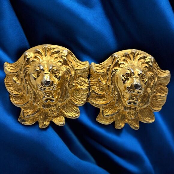 Retro Gold Tone 2-Piece Roaring Lion Head Metal Belt Buckle Vintage Collectable main image 9